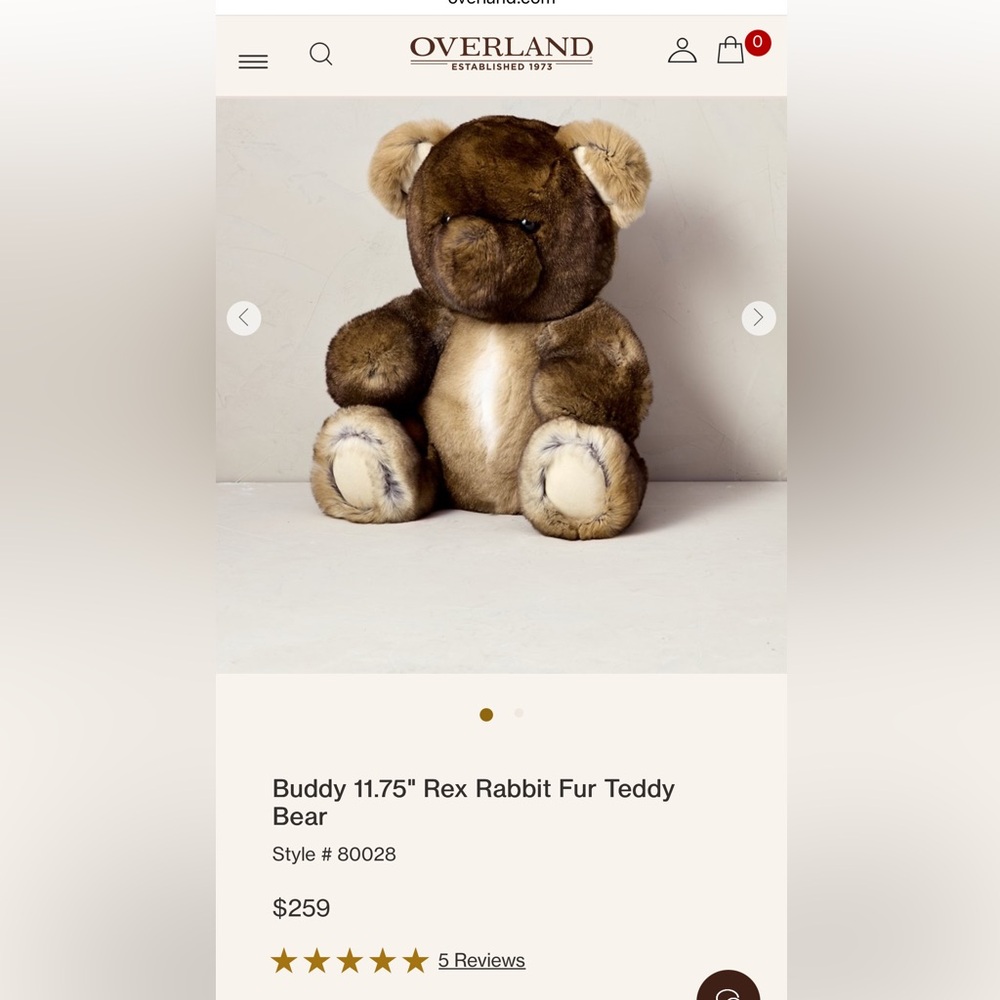 Overland Buddy Rex Rabbit Fur Teddy Bear - Brown